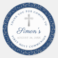 Silver Glitter Navy Blue First Holy Communion