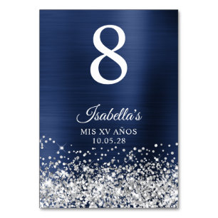 Silver Glitter Navy Blue Foil Mis XV Anos Table Number