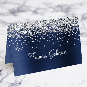 Silver Glitter Navy Blue Individual Place Cards