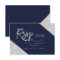 Silver glitter navy blue script wedding Rsvp