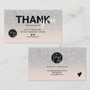 Silver glitter ombre cool logo order thank you business card