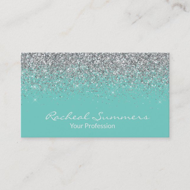 Silver Glitter Ombre Fading Modern Chic Business Card (Front)