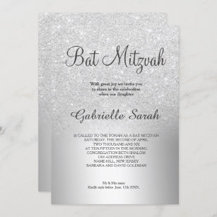 Silver glitter ombre metallic foil Bat Mitzvah Invitation