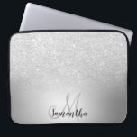 Silver glitter ombre metallic foil monogram laptop sleeve<br><div class="desc">Silver glitter ombre metallic foil monogram</div>