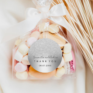 Silver glitter ombre metallic foil Thank you Classic Round Sticker