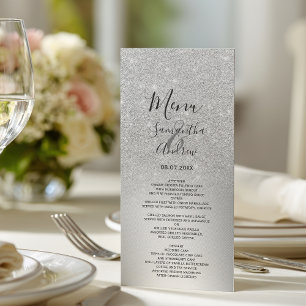 Silver glitter ombre metallic foil wedding menu