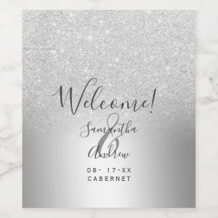 Silver glitter ombre metallic foil welcome wine label