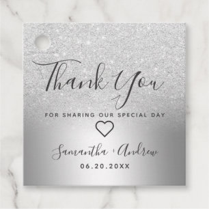 Silver glitter ombre metallic thank you wedding favour tags