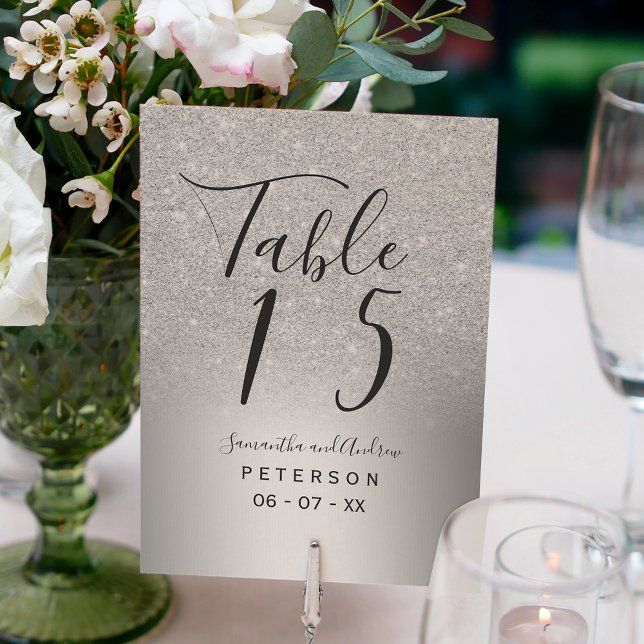 Silver glitter ombre metallic wedding table number (Creator Uploaded)