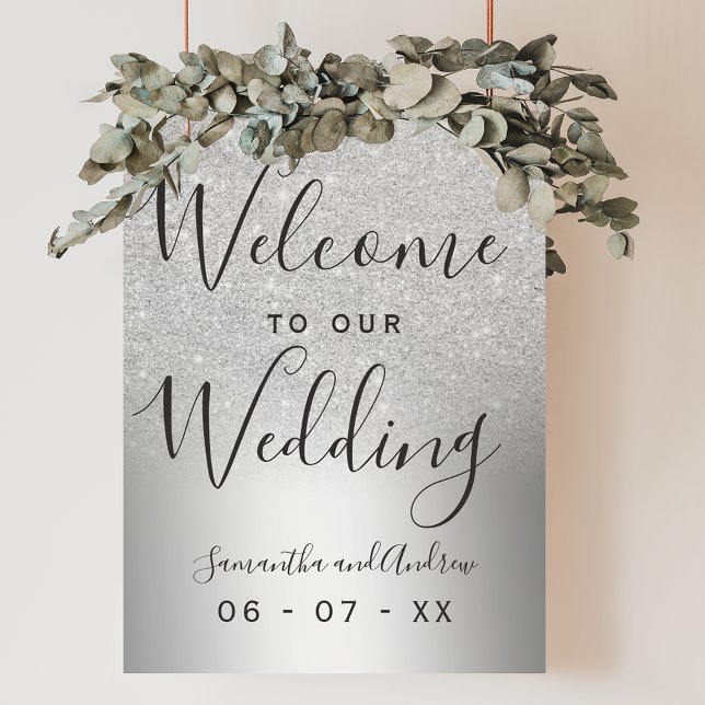 Silver glitter ombre metallic wedding welcome poster (Silver glitter ombre metallic wedding welcome poster)