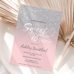 Silver glitter ombre pink typography Sweet 16 Invitation<br><div class="desc">A modern,  pretty faux silver glitter shower ombre with pink colour block Sweet 16 birthday party invitation with elegant typography  with silver ombre pattern fading onto a customisable background. Perfect for a princess Sweet sixteen.</div>