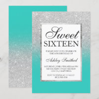 Silver glitter ombre turquoise chic Sweet 16