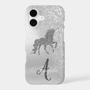 Silver Glitter Ombre, Unicorn, Monogram