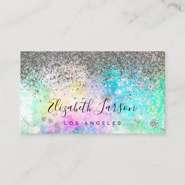 Silver Glitter Opal Background Business Card (Front)