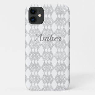 Silver Glitter Overlap Diamond Pattern Personalise Case-Mate iPhone Case