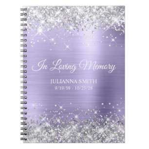 Silver Glitter Pale Lavender Memorial Guestbook Notebook
