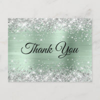 Silver Glitter Pale Mint 75th Birthday Thank You