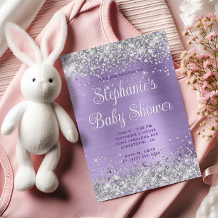 Silver Glitter Pale Purple Baby Shower Invitation