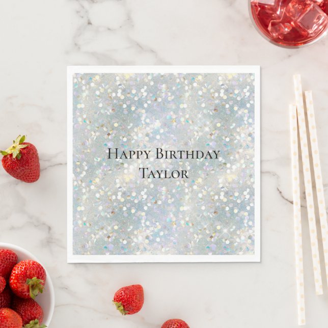 Silver Glitter Party Blue White Bokeh Birthday Napkin (Insitu)