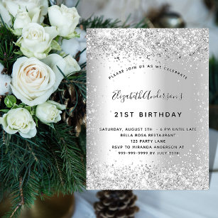Silver glitter party elegant luxury birthday invitation