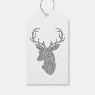 Silver Glitter Pattern Look-like Deer Head Gift Tags