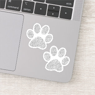 Silver Glitter Paw Prints Sticker