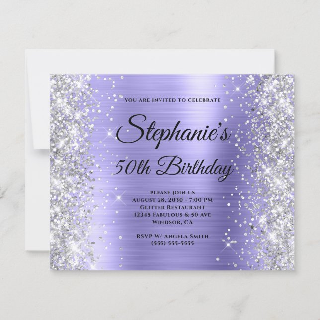 Silver Glitter Periwinkle Foil 50th Birthday (Front)