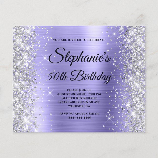 Silver Glitter Periwinkle Foil 50th Birthday Flyer (Front)