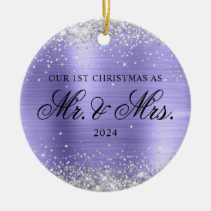Silver Glitter Periwinkle Foil Our 1st Christmas Ceramic Tree Decoration
