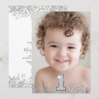 Silver Glitter Photo Boys Girls 1st Birthday Party