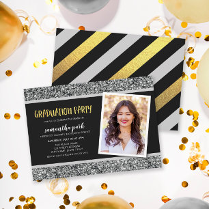 Silver Glitter Photo Graduation Party Invitation
