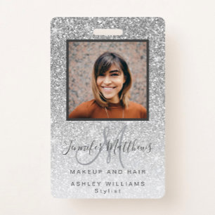 Silver Glitter Photo Makeup Hair Salon ID Badge