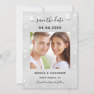 Silver glitter photo qr code wedding save the date