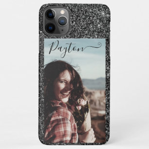 Silver Glitter Photo Template Custom Name Black iPhone 11Pro Max Case