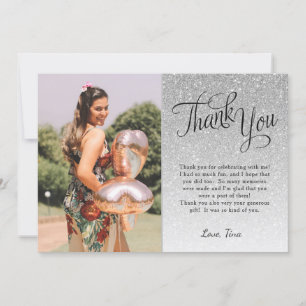 Silver Glitter Photo Thank You Flat Card