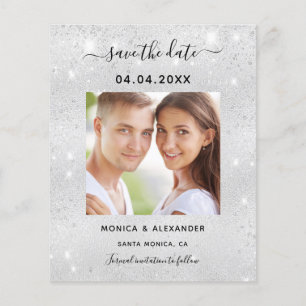 Silver glitter photo wedding Save the Date card