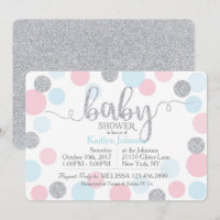 Silver Glitter Pink Blue Scatter Dots Baby Shower