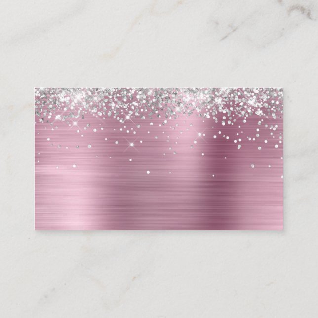 Silver Glitter Pink Foil Blank Place Card (Back)