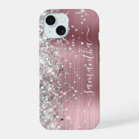 Silver Glitter Pink Foil Modern Girly Signature