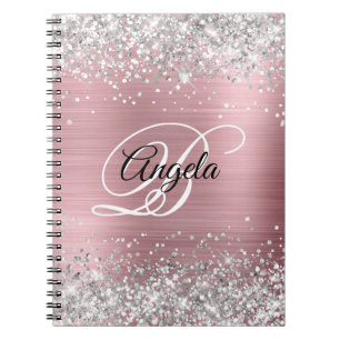 Silver Glitter Pink Metallic Fancy Monogram Notebook