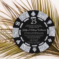 Silver Glitter Poker Chip 25th Wedding Anniversary