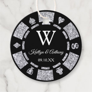 Silver Glitter Poker Chip Casino Wedding Party Favour Tags