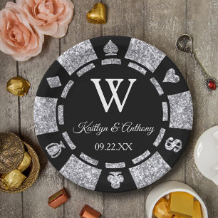 Silver Glitter Poker Chip Casino Wedding Party Paper Plate