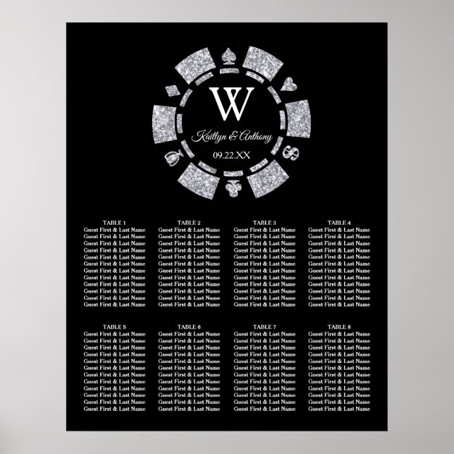 Silver Glitter Poker Chip Casino Wedding Poster (Front)