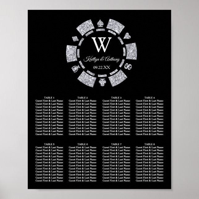 Silver Glitter Poker Chip Casino Wedding Poster (Front)
