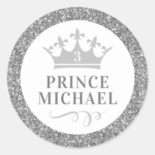 Silver Glitter Prince Favour Sticker Label