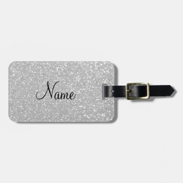 Silver glitter print luxury travel luggage tag (Front Horizontal)