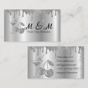 Silver Glitter Private Party Bartender Business Card