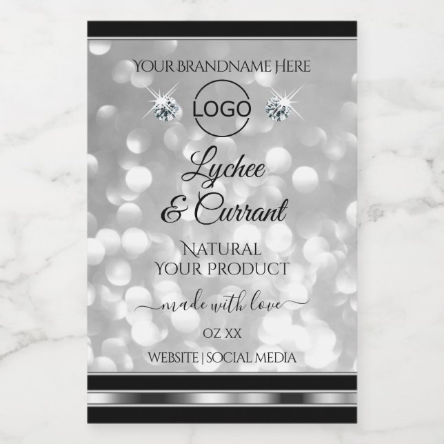 Silver Glitter Product Label Sparkle Diamonds Logo (Single Label)