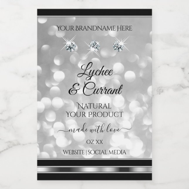 Silver Glitter Product Labels Sparkling Diamonds (Single Label)